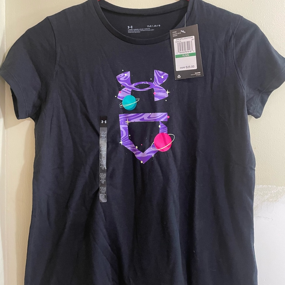 Girls Youth Large UnderArmour tee shirt Softball print